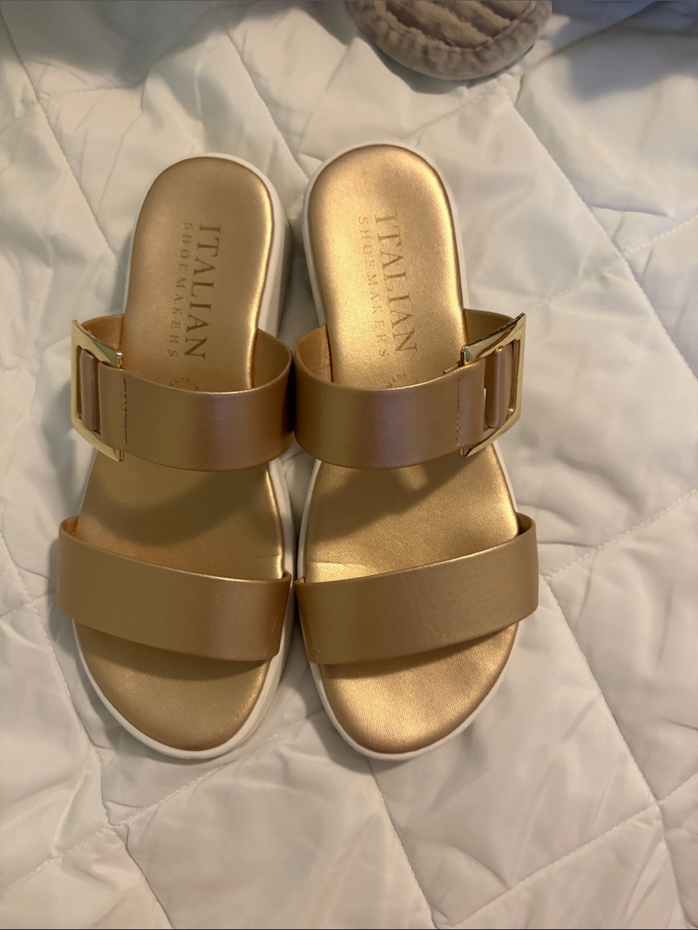 Italian Shoemakers Metallic Gold Double-Strap Slide Sandals